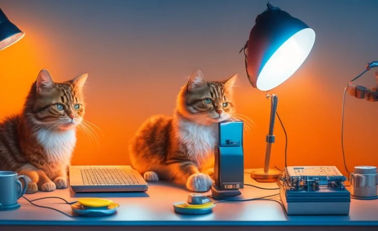 Ein hell erleuchteter, moderner Arbeitsplatz mit einem fokussierten Menschen vor zwei großen Bildschirmen, auf denen einer eine klassische Suchmaschine zeigt und der andere eine KI-Chat-Oberfläche, umgeben von warmem Tageslicht und subtilen Details, die die Balance zwischen digitaler Informationssuche und kreativer KI-Nutzung einfühlsam widerspiegeln.