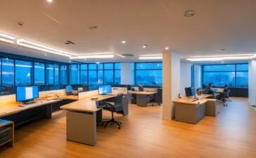 Ein warm beleuchtetes, modernes Büro mit einem nachdenklichen asiatisch aussehenden IT-Experten vor mehreren Bildschirmen, die Datenströme und KI-Symbole zeigen, eingefangen in einem klaren, natürlichen Licht, das die Atmosphäre von Transparenz und technologischer Verantwortung eindrucksvoll vermittelt.