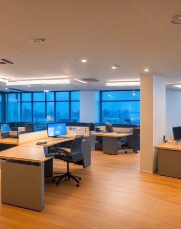 Ein warm beleuchtetes, modernes Büro mit einem nachdenklichen asiatisch aussehenden IT-Experten vor mehreren Bildschirmen, die Datenströme und KI-Symbole zeigen, eingefangen in einem klaren, natürlichen Licht, das die Atmosphäre von Transparenz und technologischer Verantwortung eindrucksvoll vermittelt.