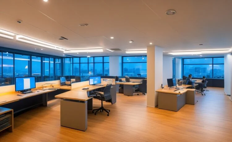 Ein warm beleuchtetes, modernes Büro mit einem nachdenklichen asiatisch aussehenden IT-Experten vor mehreren Bildschirmen, die Datenströme und KI-Symbole zeigen, eingefangen in einem klaren, natürlichen Licht, das die Atmosphäre von Transparenz und technologischer Verantwortung eindrucksvoll vermittelt.