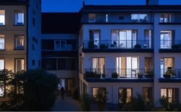 Ein hell erleuchteter, moderner Büroraum in Berlin mit entspannt wirkenden Mitarbeitenden einer politischen Organisation, die konzentriert an Laptops arbeiten, natürlicher Sonnenlichtschein durch große Fenster und warme Holz- und Grüntöne schaffen eine freundliche, vertrauenswürdige Atmosphäre im Kontext digitaler Verantwortung und Datenschutz.