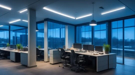 Ein strahlend hell erleuchteter modernes Büro mit fokusierten Entwicklern vor mehreren Monitoren, die lebhaft Daten und Videoinhalte bearbeiten, während sanftes Morgenlicht durch große Fenster fällt und eine warme, einladende Atmosphäre voller kreativer Energie und zukunftsweisender Innovation schafft.