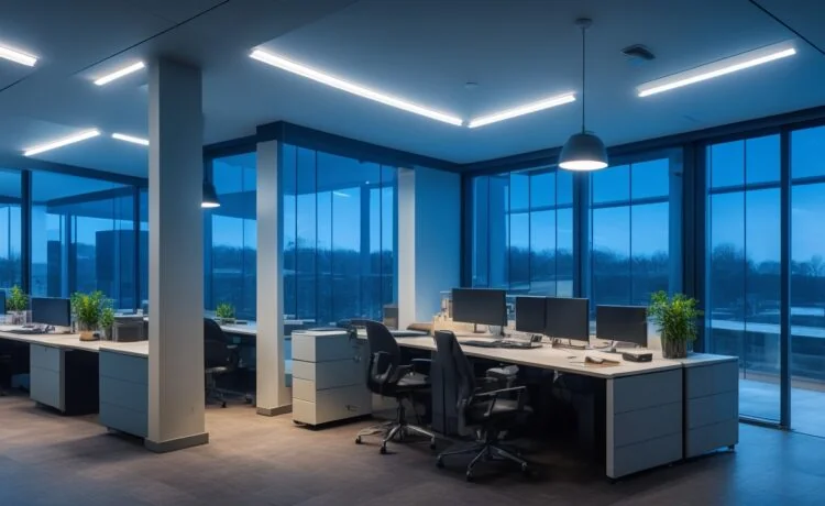 Ein strahlend hell erleuchteter modernes Büro mit fokusierten Entwicklern vor mehreren Monitoren, die lebhaft Daten und Videoinhalte bearbeiten, während sanftes Morgenlicht durch große Fenster fällt und eine warme, einladende Atmosphäre voller kreativer Energie und zukunftsweisender Innovation schafft.