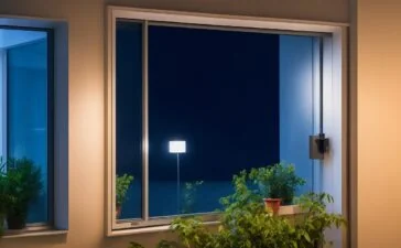 Ein heller, freundlicher Wohnraum im modernen Smarthome-Stil, in dem eine lächelnde Person entspannt mit einem intuitiv gestalteten Tablet die vernetzte Beleuchtung steuert, während warmes Tageslicht durch große Fenster fällt und gemütliche Details wie Pflanzen und Holzmöbel für eine einladende Atmosphäre sorgen.