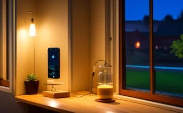 Ein warm beleuchtetes, modernes Smartphone auf einem hellen Holztisch, umgeben von entspannten Händen, die vorsichtig und achtsam das Gerät halten, während im Hintergrund sanftes Tageslicht durch ein Fenster fällt und eine Atmosphäre von Vertrauen und digitaler Sicherheit schafft.