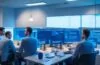 Ein warm beleuchtetes, modernes Büro mit einem fokussierten DevOps-Team aus vielfältigen IT-Expert:innen, die bei natürlichem Tageslicht gemeinsam an Monitoren mit komplexen Daten und KI-Analysen arbeiten, umgeben von Pflanzen und offenen Fenstern, die eine freundliche, produktive Atmosphäre voller Zusammenarbeit und technologischer Innovation vermitteln.