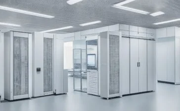 Ein strahlend helles, atmosphärisches Büro mit modernen Technikern in angeregtem Gespräch vor eleganten Serverracks, eingefangen in warmem Tageslicht mit sanften Schatten und realistischen Details, die die zukunftsweisende Partnerschaft zwischen OpenAI und Broadcom in der KI-Infrastruktur lebendig und einladend darstellen.