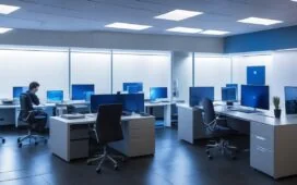 In einem hell erleuchteten, modernen Büro lächelt eine diverse Gruppe von Webentwicklern entspannt und konzentriert, während sie an eleganten Laptops mit smarten Geräten und biometrischen Sensoren arbeiten – ein lebendiges Sinnbild für die Zukunft digitaler Sicherheit mit Passkeys, eingefangen in warmem, natürlichem Licht.