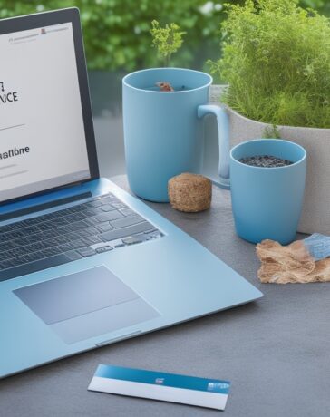 Eine helle, einladende Büroszene mit lächelnden Marketingexperten, die bei natürlichem Licht konzentriert an einem Laptop und ausgedruckten Mailings arbeiten, während warme Farbtöne und realistische Details eine freundliche Atmosphäre digitaler Markenkommunikation schaffen.