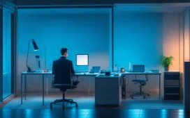 In einem hell erleuchteten, modernen Büro sitzen webentwickelnde Programmierer*innen entspannt an ihren Laptops, umgeben von warmem Tageslicht und minimalistischer Technik, während ein angeregter Dialog über innovative Softwarelösungen die freundliche Atmosphäre erfüllt.