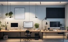 Ein lichtdurchflutetes, modernes Büro mit einem aufgeschlagenen Laptop, an dem Mitarbeitende in freundlicher und konzentrierter Atmosphäre durch klare Diagramme und webdesignbezogene Grafiken gemeinsam Erfolge messen und kreative Strategien austauschen – warmes Sonnenlicht fällt sanft durch große Fenster und unterstreicht die harmonische Verbindung von Kreativität und datenorientiertem Arbeiten.