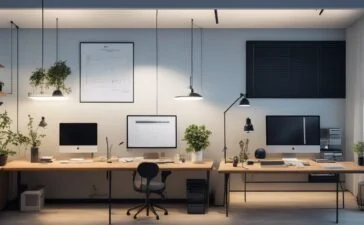 Ein lichtdurchflutetes, modernes Büro mit einem aufgeschlagenen Laptop, an dem Mitarbeitende in freundlicher und konzentrierter Atmosphäre durch klare Diagramme und webdesignbezogene Grafiken gemeinsam Erfolge messen und kreative Strategien austauschen – warmes Sonnenlicht fällt sanft durch große Fenster und unterstreicht die harmonische Verbindung von Kreativität und datenorientiertem Arbeiten.