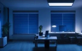 Ein hell erleuchtetes Büro mit einem nachdenklich lächelnden Menschengesicht im Vordergrund, der fokussiert auf einen modernen Laptop blickt, während sanftes Tageslicht durch große Fenster fällt und eine warme Atmosphäre von Vertrauen und ethischer Verantwortung im Umgang mit Künstlicher Intelligenz schafft.