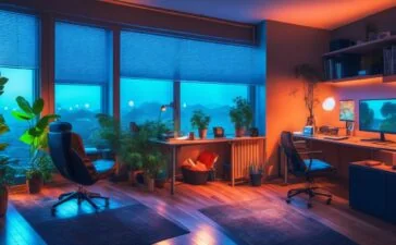 In einem warm erleuchteten Zimmer sitzt ein konzentrierter Gamer vor einem modernen PC mit leuchtender Tastatur, während sanftes Tageslicht durch das Fenster fällt und subtil die angespannte Atmosphäre zwischen Faszination und digitaler Bedrohung einfängt.