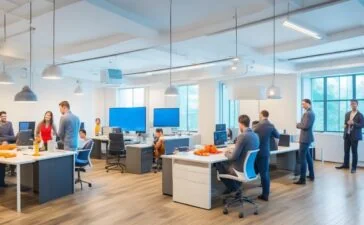 Ein lichtdurchflutetes modernes Büro mit jungen, nachdenklich aber zuversichtlich agierenden IT-Talenten im Gespräch, deren Mimik Wärme und Zukunftshoffnung ausstrahlt, umgeben von natürlichem Tageslicht und realistisch gestalteter technischer Ausstattung in einem eleganten, klaren Editorial-Stil.