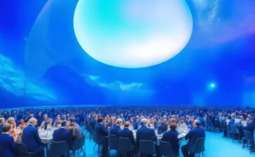 Ein hell erleuchteter, moderner Konferenzraum mit internationalen Experten unterschiedlicher Herkunft, die in entspannter Atmosphäre angeregt über globale KI-Regeln diskutieren, während sanftes Tageslicht durch große Fenster fällt und warme Holztöne den Raum einladend gestalten.