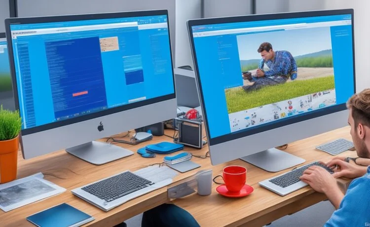 Ein strahlend heller, freundlicher Arbeitsplatz mit einem Laptop, auf dessen Bildschirm bunte, strukturierte Daten und grafische Benutzeroberflächen moderner Webservices zu sehen sind, umgeben von entspannter Atmosphäre, natürlichem Tageslicht und subtilen Details, die Innovation, Vernetzung und digitale Kreativität in der Gaming-Community lebendig vermitteln.