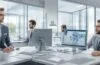 Ein heller, natürlicher Porträtmoment in einem modernen Büro, in dem ein inspirierter Investor mit freundlichem Lächeln konzentriert auf ein transparentes 3D-Modell eines Gehirns und vernetzter Technologien blickt, umgeben von warmem Tageslicht und lebendigem Hightech-Equipment, das die dynamische Zukunft der Neurotechnologie und die aufstrebende Welt der Gehirn-Computer-Schnittstellen symbolisiert.
