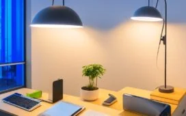Ein strahlendes, natürlich beleuchtetes Büro mit einem lächelnden Entwickler vor einem modernen iPhone, das lebendig das neue, dynamische iOS-26-Interface zeigt, umgeben von dezent eingesetzter, warmer Raumbeleuchtung und subtilen technologischen Details, die Innovation und Benutzerfreundlichkeit ausstrahlen.