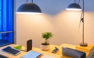 Ein strahlendes, natürlich beleuchtetes Büro mit einem lächelnden Entwickler vor einem modernen iPhone, das lebendig das neue, dynamische iOS-26-Interface zeigt, umgeben von dezent eingesetzter, warmer Raumbeleuchtung und subtilen technologischen Details, die Innovation und Benutzerfreundlichkeit ausstrahlen.