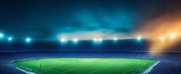 Ein hell erleuchtetes Fußballstadion bei Tageslicht, in dem ein menschlicher Schiedsrichter konzentriert und empathisch das Spiel leitet, während Spieler und Zuschauer mit emotionaler Spannung und lebendiger Dynamik das spannende Duell verfolgen – ein fesselnder Moment, der die Balance zwischen hochmoderner Technologie und menschlicher Intuition im Sport widerspiegelt.