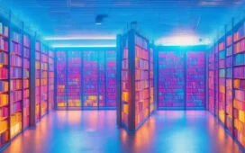 In einem hell erleuchteten, modernen Bibliotheksraum engagieren sich Menschen unterschiedlicher Generationen konzentriert und herzlich im lebendigen Austausch über Bücher und digitale Geräte, während sanftes Tageslicht durch große Fenster fällt und eine warme Atmosphäre des Lernens, Vertrauens und innovativen Wandels schafft.