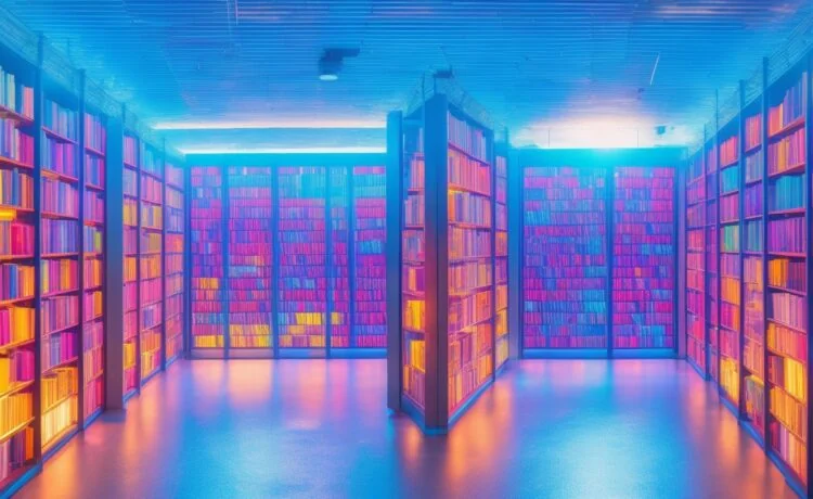 In einem hell erleuchteten, modernen Bibliotheksraum engagieren sich Menschen unterschiedlicher Generationen konzentriert und herzlich im lebendigen Austausch über Bücher und digitale Geräte, während sanftes Tageslicht durch große Fenster fällt und eine warme Atmosphäre des Lernens, Vertrauens und innovativen Wandels schafft.