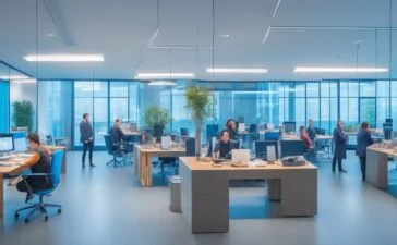 Ein modernes Büro mit warmem Tageslicht, in dem ein motiviertes Team aus jungen Fachleuten verschiedener Herkunft in entspannter Atmosphäre digital an Fintech-Innovationen arbeitet, während helle, klare Farben und natürliche Details das zukunftsweisende Vertrauen und den Aufbruch der Branche einfangen.