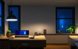 In einem hell erleuchteten, modernen Büro sitzen lächelnde Mitarbeitende eines kleinen Unternehmens entspannt am Laptop und tauschen sich lebhaft über innovative KI-Tools aus, während warmes Tageslicht durch große Fenster fällt und eine einladende, optimistische Arbeitsatmosphäre schafft.