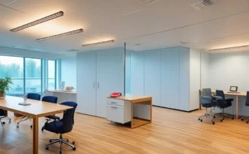 Ein warm beleuchtetes, modernes Büro mit klaren Linien und natürlichem Tageslicht, in dem ein konzentrierter Mann mittleren Alters – repräsentativ für einen Technologie-CEO – entspannt vor mehreren Bildschirmen mit digitalen Diagrammen und KI-Datenmodellen sitzt, während im Hintergrund ein großes Fenster eine sonnige Skyline mit urbaner Dynamik zeigt, die den Wandel und die Herausforderung in der KI-Ära symbolisiert.