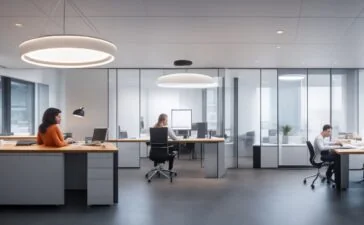 Ein warm beleuchtetes, modernes Büro mit freundlichen Menschen in angeregtem Gespräch um einen Laptop, die bei natürlichem Tageslicht Vertrauen schaffen und den Fokus auf transparente Kommunikation und verantwortungsvollen Kundenservice symbolisieren.