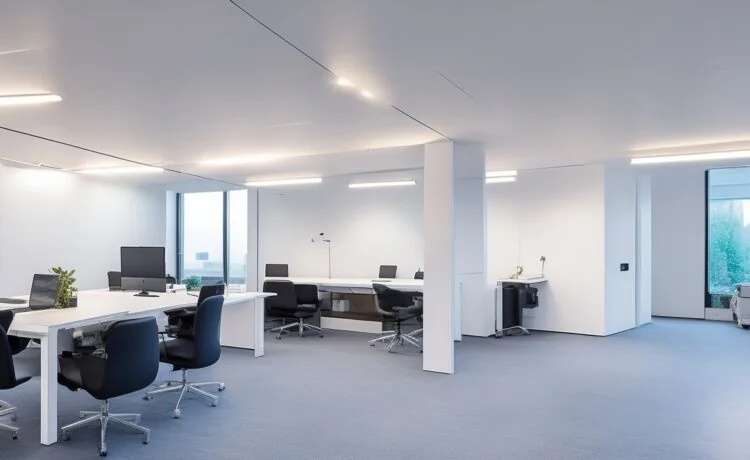 Ein hell erleuchtetes, modernes Büro mit entspannten Kreativen verschiedener Generationen, die bei natürlichem Tageslicht lebhaft über Kunstwerke und digitale Bildschirme diskutieren – symbolisch für den lebendigen Dialog zwischen menschlicher Kreativität und KI im Spannungsfeld von Innovation und Urheberrecht.