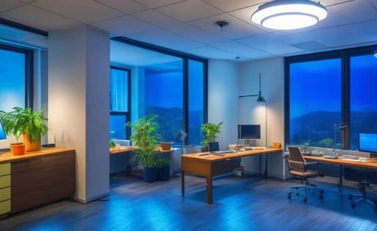 Ein warm erleuchtetes Büro mit entspannt lachenden Entwickler:innen, die in einem kreativen Chaos aus Monitoren, Codezeilen und Kaffeetassen vertieft sind, während natürliches Tageslicht freundlich durch große Fenster fällt und den lebhaften, humorvollen Alltag im Programmierteam einfängt.