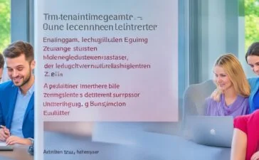 Eine sonnendurchflutete, moderne Lernumgebung mit engagierten Studierenden verschiedener Altersgruppen, die in offener Atmosphäre digital unterstützte Teamarbeit, konzentriertes Nachdenken und lebendigen Austausch pflegen – strahlend natürliches Licht unterstreicht die warme, positive Stimmung einer zukunftsorientierten Bildung im Zeitalter der Künstlichen Intelligenz.