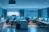 Ein hell erleuchteter Arbeitsplatz eines kleinen Entwicklerteams: zwei Personen in entspannter Atmosphäre vor modernen Monitoren mit Code, umgeben von warmem Tageslicht und minimalistischem, aufgeräumtem Interieur, das Kreativität und fokussiertes Zusammenarbeiten auf Augenhöhe ausstrahlt.