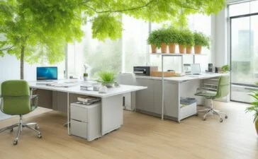 In einem sonnendurchfluteten, modernen Arbeitszimmer liegt ein elegantes, metallisch schimmerndes, nachhaltiges Ladegerät aus recyceltem Aluminium auf einem hellen Holztisch, umgeben von verschiedenen Smartphones und Tablets, während warme Lichtstrahlen durch ein großes Fenster fallen und eine freundliche, inspirierende Atmosphäre für umweltbewusstes, zukunftsorientiertes Technologiedesign schaffen.