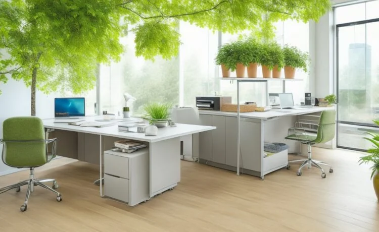 In einem sonnendurchfluteten, modernen Arbeitszimmer liegt ein elegantes, metallisch schimmerndes, nachhaltiges Ladegerät aus recyceltem Aluminium auf einem hellen Holztisch, umgeben von verschiedenen Smartphones und Tablets, während warme Lichtstrahlen durch ein großes Fenster fallen und eine freundliche, inspirierende Atmosphäre für umweltbewusstes, zukunftsorientiertes Technologiedesign schaffen.