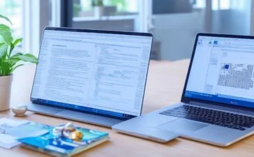 Ein sonnendurchflutetes Büroambiente mit einem fokussierten Entwickler, der entspannt vor einem modernen Laptop sitzt und in hellem, warmem Licht an schlankem, asynchronem Node.js-Code arbeitet – symbolisch für effiziente Performance und innovative Softwarearchitektur.