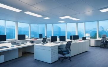 Ein lichtdurchflutetes, modernes Büro mit konzentrierten IT-Sicherheitsexperten, die vor großen Monitoren mit komplexen Grafiken und Codezeilen sitzen, umgeben von sanftem Tageslicht und warmen Holzakzenten, das vertrauensvolle Zusammenarbeit und technische Innovation im Angesicht neuer Herausforderungen symbolisiert.