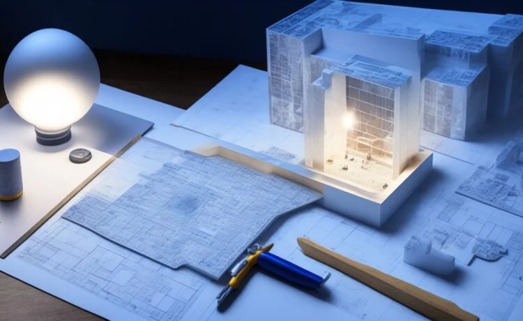 Eine moderne Büroszene mit einem lächelnden IT-Planer, der konzentriert an einem hell beleuchteten Bildschirm sitzt, auf dem ein 3D-Rechenzentrumsmodell zu sehen ist, umgeben von natürlichen Tageslichteinfall, warmen Holztönen und einer freundlichen Atmosphäre voller Innovation und digitaler Präzision.