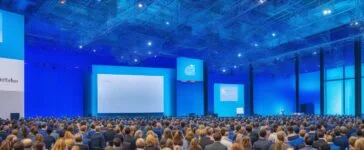 Ein hell erleuchteter, moderner Konferenzraum mit zwei Business-Teams in entspannten Gesprächen, die bei natürlichem Tageslicht neue Partnerschaftideen zwischen OpenAI und Microsoft mit einem warmen, kollegialen Flair austauschen.