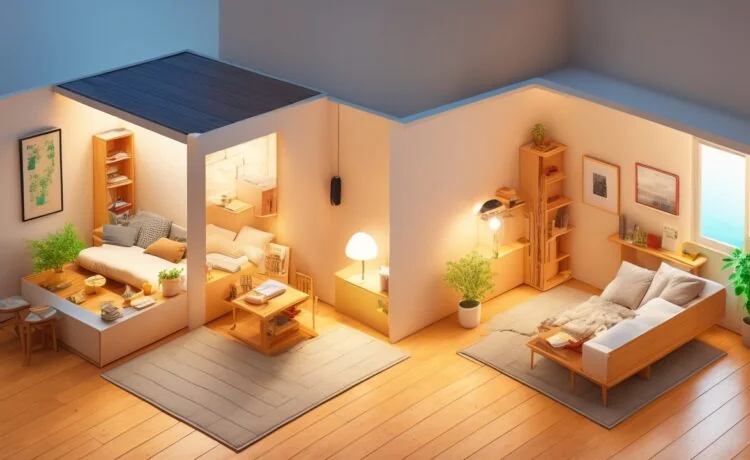 Ein warm beleuchtetes, realistisch inszeniertes Wohnzimmer mit zentral platzierter FritzBox auf einem Holzregal, strahlendem Tageslicht, modernen Geräten und entspannt lächelnden Personen, die sorglos das stabile WLAN genießen.