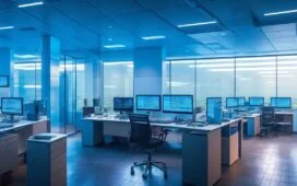In einem hell erleuchteten, modernen Büro vernetzen sich engagierte Webentwickler mit konzentrierten Blicken an mehreren Bildschirmen, umgeben von warmem Tageslicht und subtilen technischen Details, die die Dynamik und Gemeinschaft paralleler Programmierung in der zeitgemäßen Webentwicklung lebendig widerspiegeln.