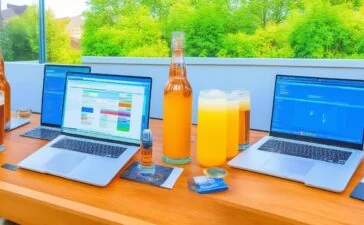 Ein strahlend helles, warm beleuchtetes Büro mit konzentrierten Fachleuten verschiedener Altersgruppen, die an modernen Laptops und digitalen Geräten sitzen, umgeben von Technik und Skizzen, die den innovativen Geist der post-quanten-kryptographischen Forschung atmosphärisch einfangen.