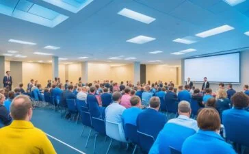 Ein hell erleuchteter Konferenzraum mit konzentrierten IT-Experten in moderner Arbeitsatmosphäre, deren freundliche Gesichter und natürliche Lichtstrahlen eine Atmosphäre von Zuversicht und Zusammenarbeit beim Schutz kritischer Infrastruktur widerspiegeln.