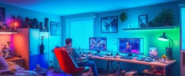 Ein lebhaftes, natürlich ausgeleuchtetes Foto zeigt einen jungen Menschen in einem gemütlichen, modernen Zimmer, der konzentriert mit leichtem Lächeln an einem Laptop sitzt und leidenschaftlich an einem Videospiel-Modding-Projekt arbeitet, umgeben von dezent dekorierten Gaming-Utensilien und warmem Tageslicht, das eine einladende, kreative Atmosphäre voller digitaler Freiheit und individueller Gestaltung vermittelt.