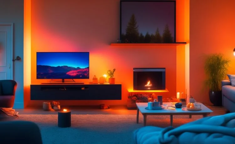 Ein helles, sorgfältig komponiertes Foto eines modernen Wohnzimmers mit einem dezent platzierten Fire TV Stick am Fernseher, dessen warme, natürliche Lichtstimmung Geborgenheit vermittelt und gleichzeitig subtil auf die verborgenen Sicherheitsrisiken im digitalen Alltag hinweist.