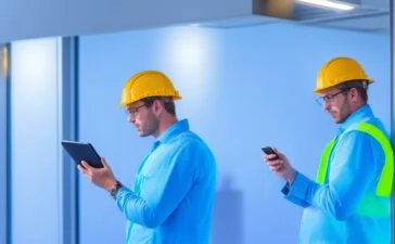 Ein sonnendurchfluteter, moderner Arbeitsplatz mit einer entspannten Person, die konzentriert ihr Smartphone in der Hand hält, umgeben von warmen Holztönen und sanfter Tageslichtstimmung, die Behutsamkeit und Schutz persönlicher Smartphone-Fotos symbolisiert.