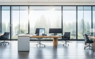In einem modern ausgestatteten, lichtdurchfluteten Büro sitzen diverse europäische Fachleute konzentriert an Laptops und Tablets, während warme Sonnenstrahlen durch große Fenster fallen, klare Glaswände Transparenz symbolisieren und eine freundliche Atmosphäre digitaler Innovation und vertrauenswürdiger Zusammenarbeit schaffen.
