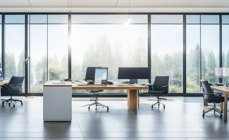 In einem modern ausgestatteten, lichtdurchfluteten Büro sitzen diverse europäische Fachleute konzentriert an Laptops und Tablets, während warme Sonnenstrahlen durch große Fenster fallen, klare Glaswände Transparenz symbolisieren und eine freundliche Atmosphäre digitaler Innovation und vertrauenswürdiger Zusammenarbeit schaffen.